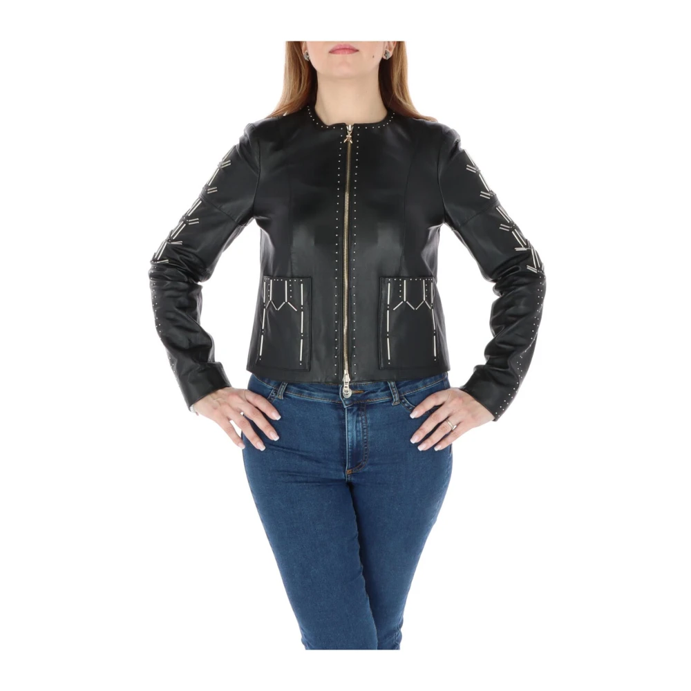 Patrizia Pepe Svart Läder Zip Blazer