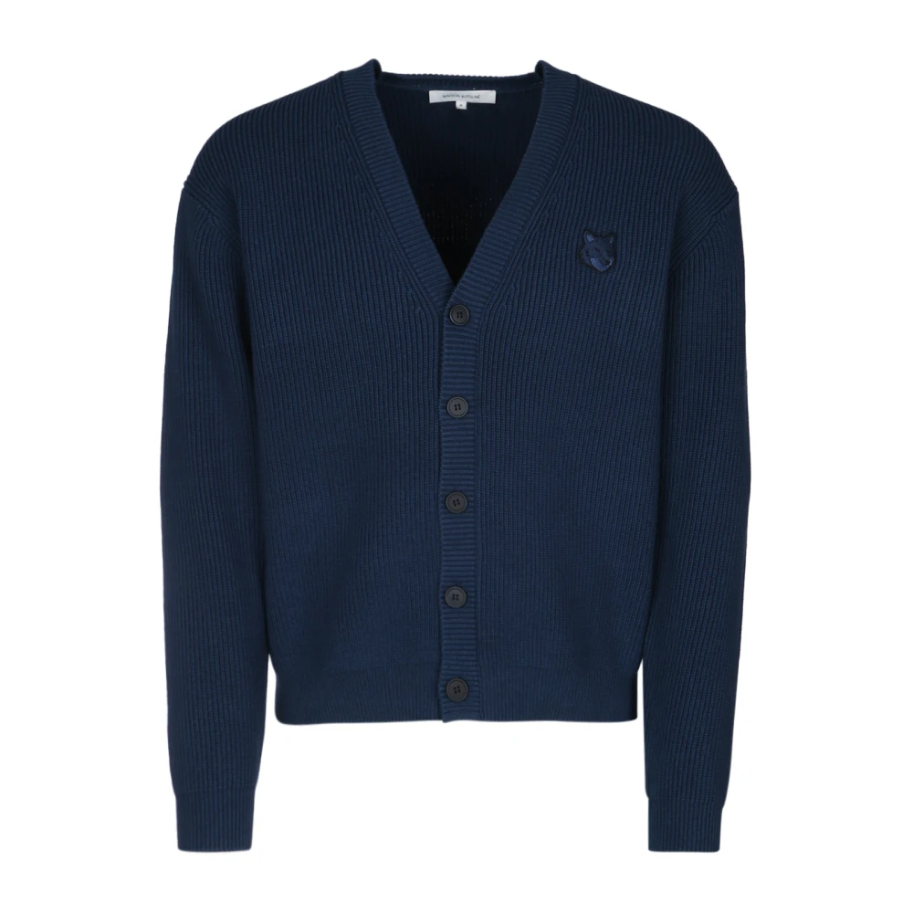 Maison Kitsuné Men's Blue Stylish Knit Cardigan - Cardigans - M - Knitwear