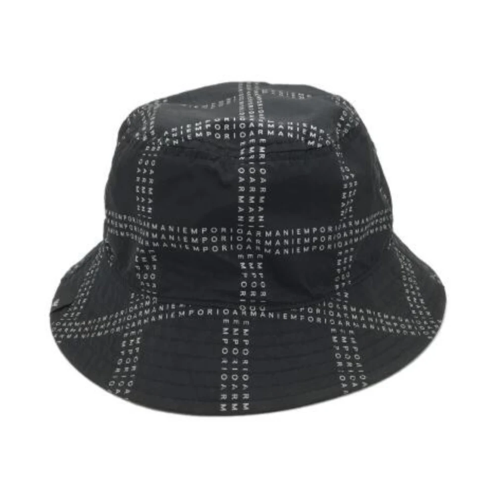 Emporio Armani Zwarte vissershoed met all-over print Black Heren