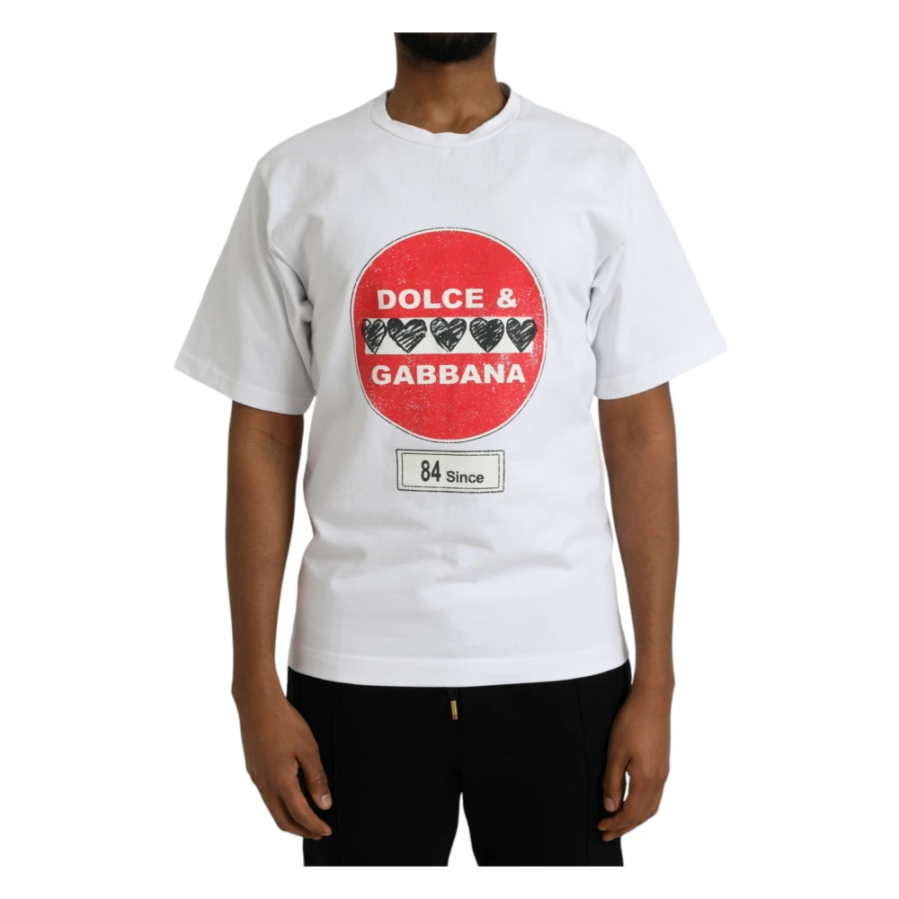 Dolce & Gabbana Katoenen Crewneck Hart T-shirt White Heren