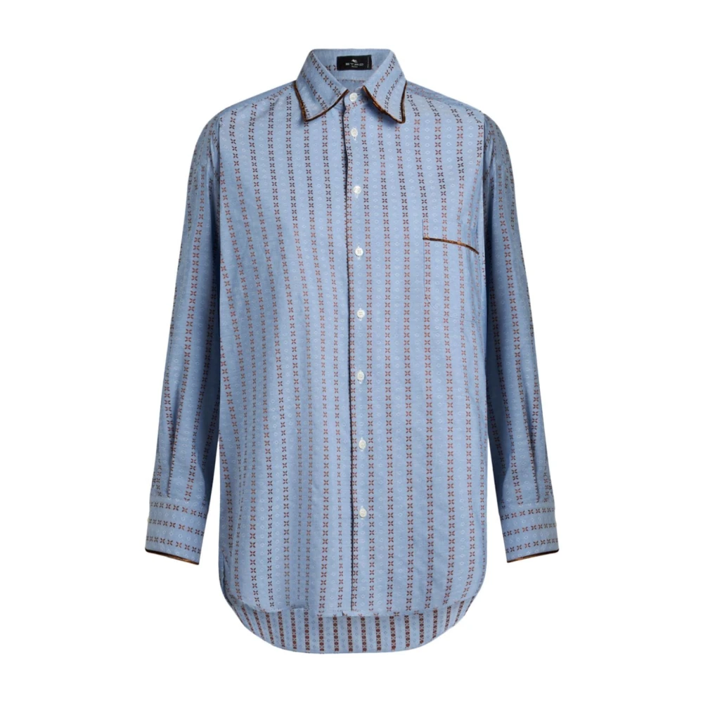 ETRO Jacquard Effect Katoenen Overhemd Lichtblauw Blue Dames