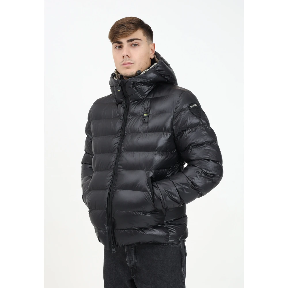 Blauer Heren gewatteerde jas met ruitpatroon Black Heren