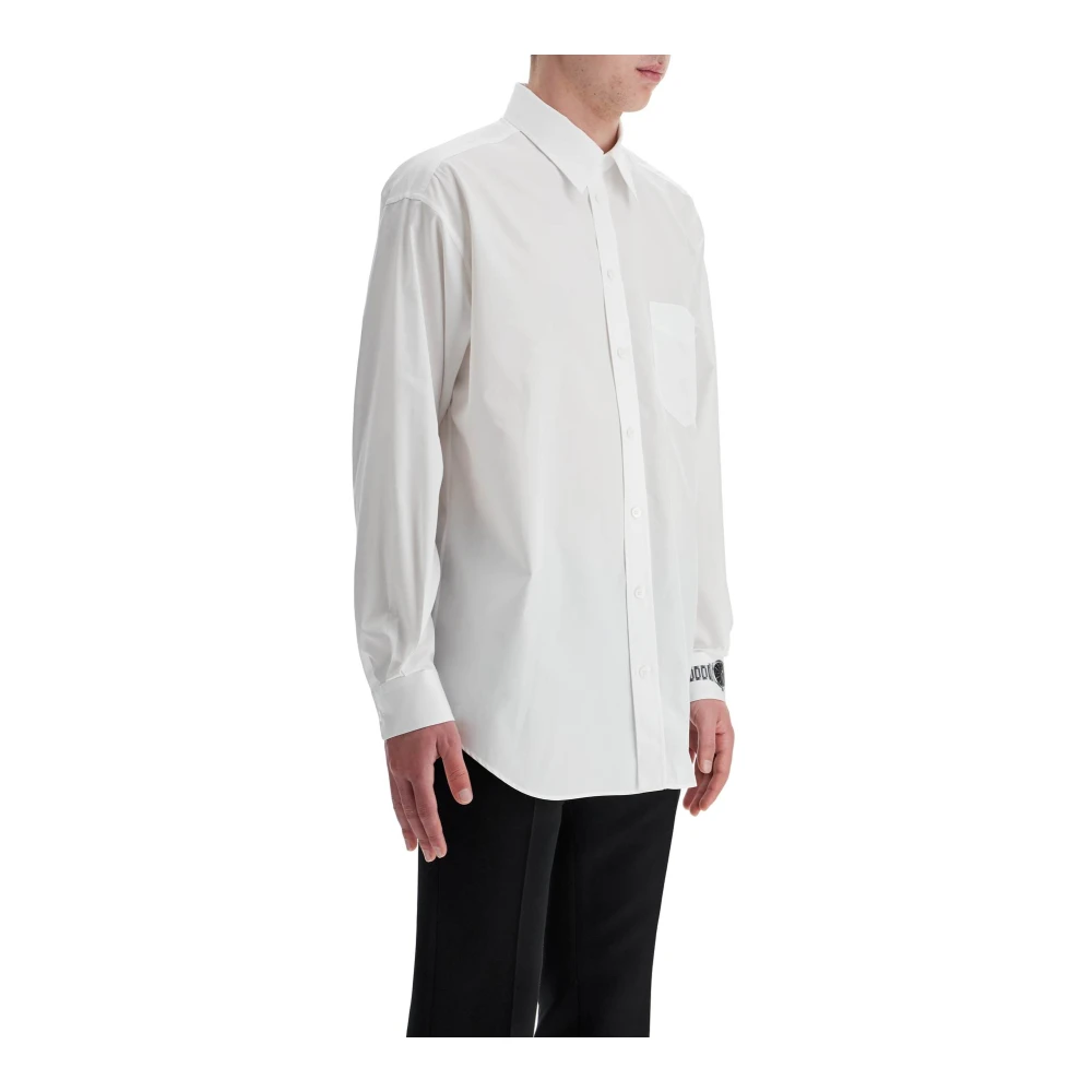 Moschino Uniek Bedrukt Manchet Katoenen Overhemd White Heren
