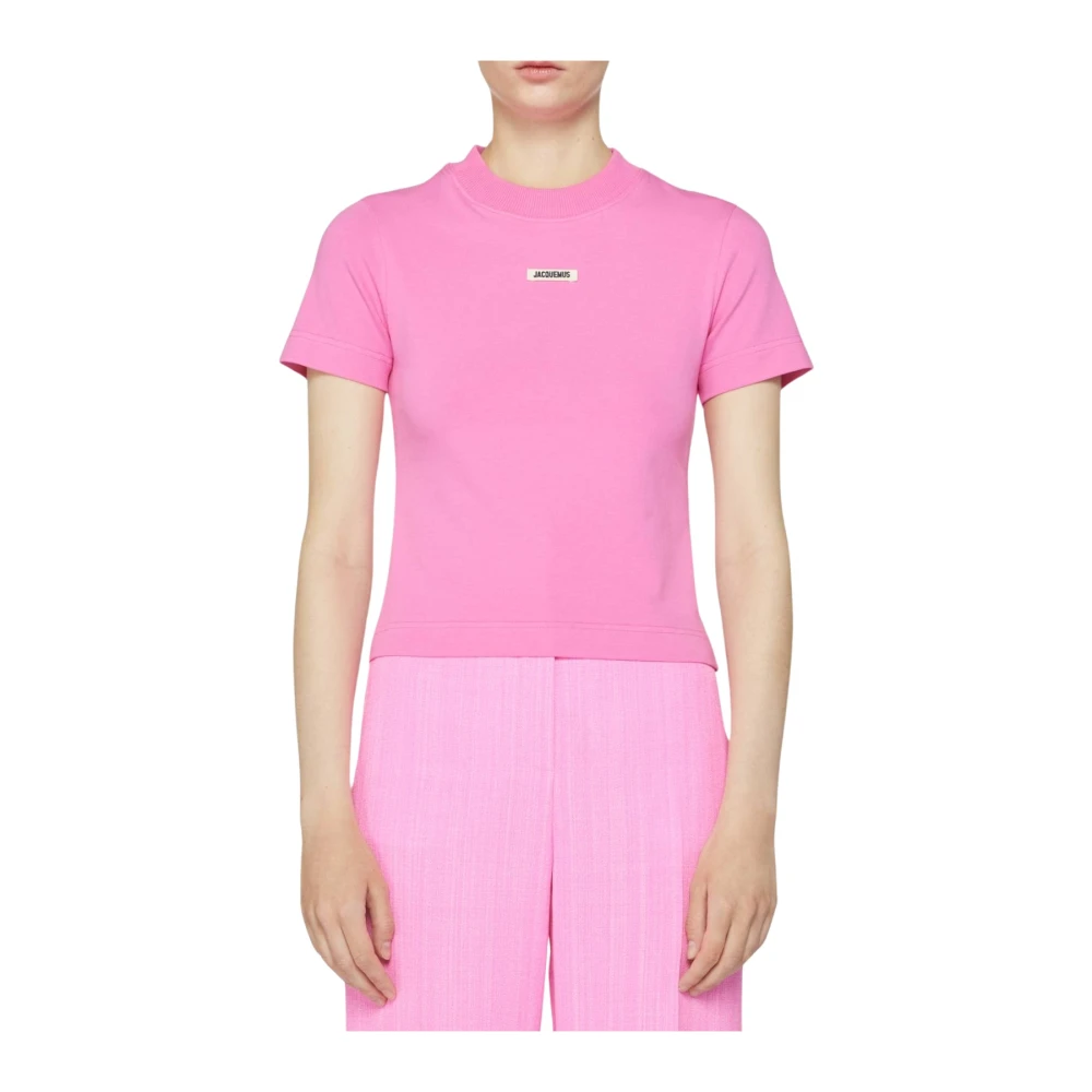 Jacquemus Roze Katoenen T-shirt met Logo Pink Dames