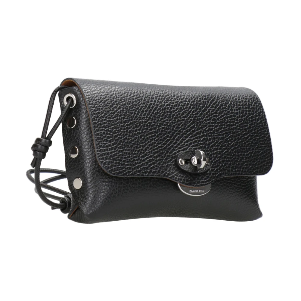 Zanellato Zwarte Hamer Leren Schoudertas Black Dames