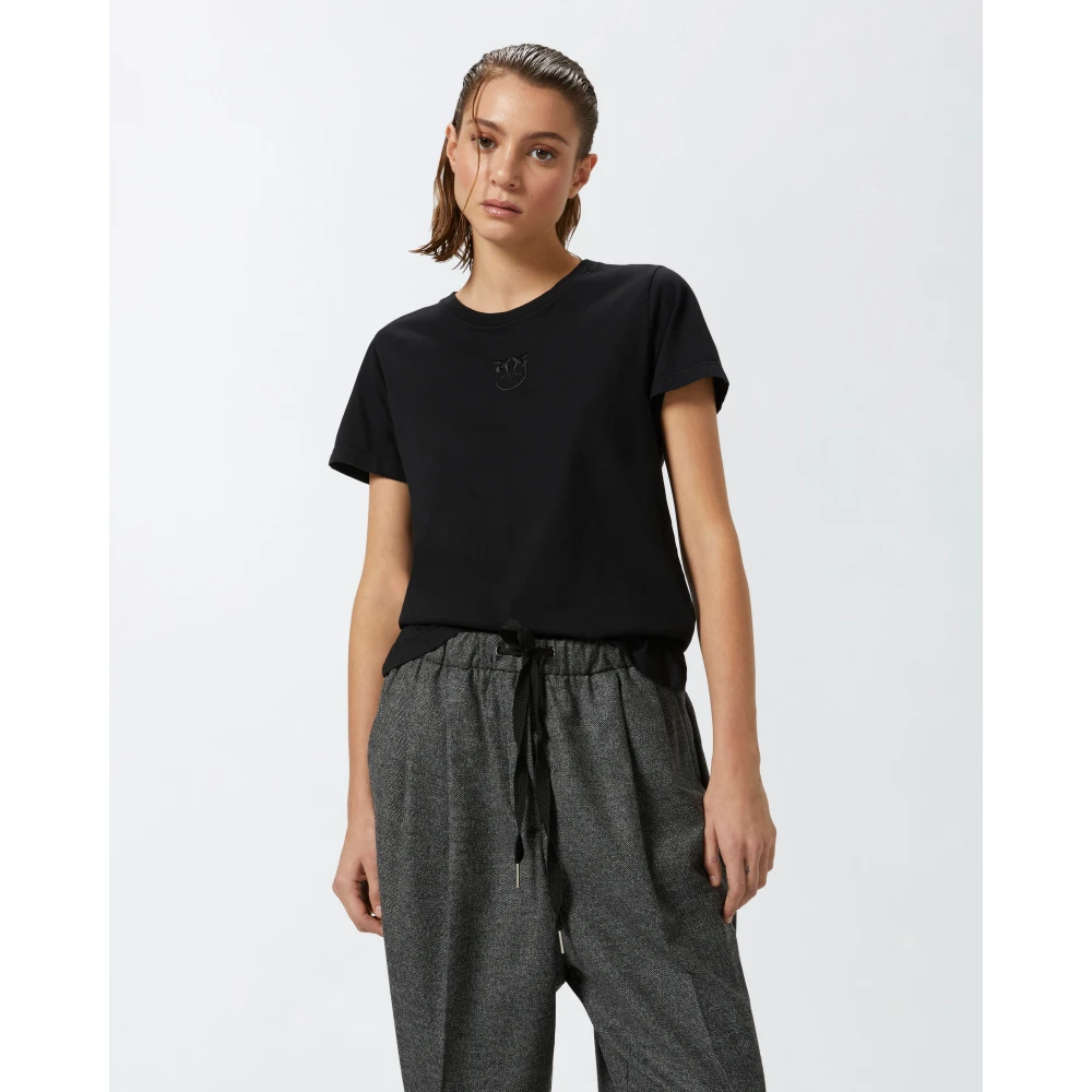 pinko Zwarte Love Birds Geborduurd T-shirt Black Dames