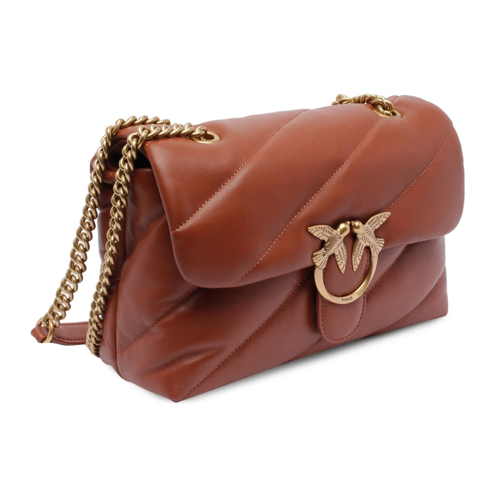 pinko Bruine Leren Schoudertas Love Birds Brown Dames