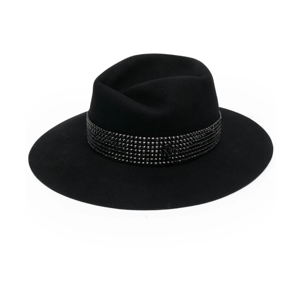 Maison Michel Zwarte Studded Wide-Brim Hat Black Heren
