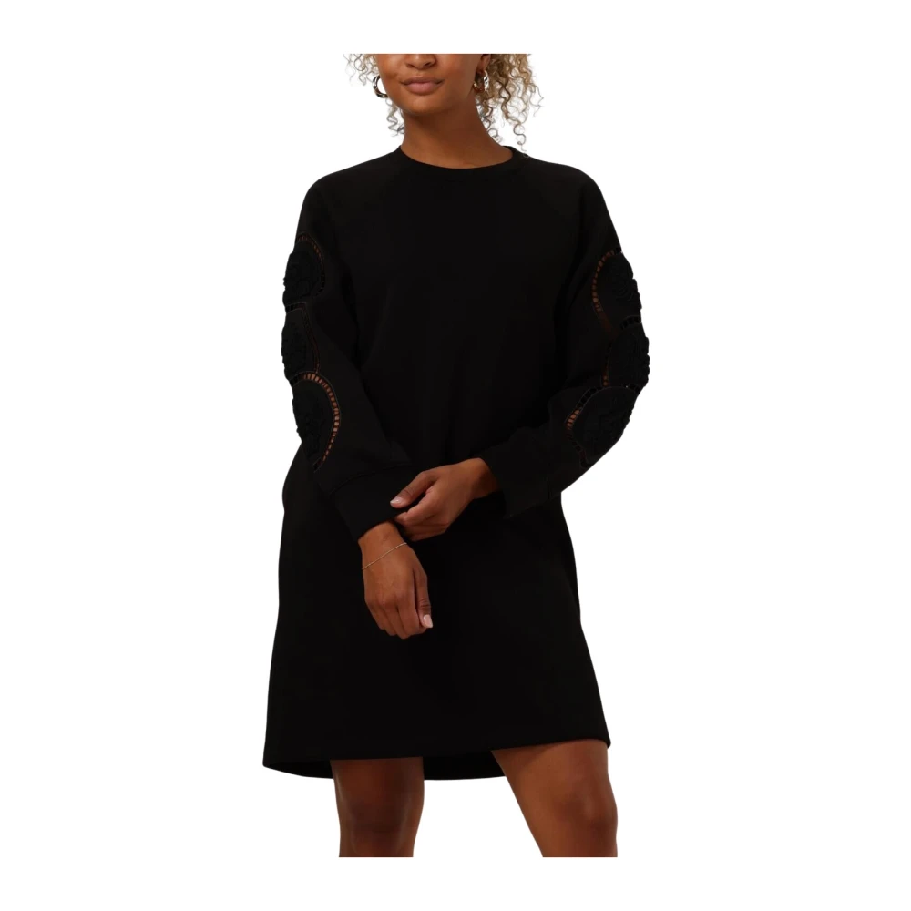 Object Zwarte Sweatjurk met Broderiedetails Black Dames