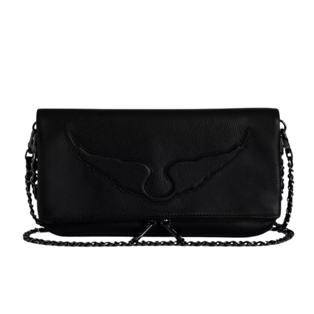 Zadig & Voltaire Zwarte leren handtas met reliëfvleugels Black Dames
