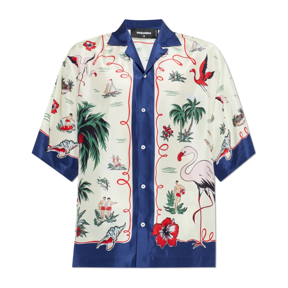 Dsquared2 Men's Multicolor Short Sleeve Shirts, Xl, Silk Short-Sleeved Shirt
