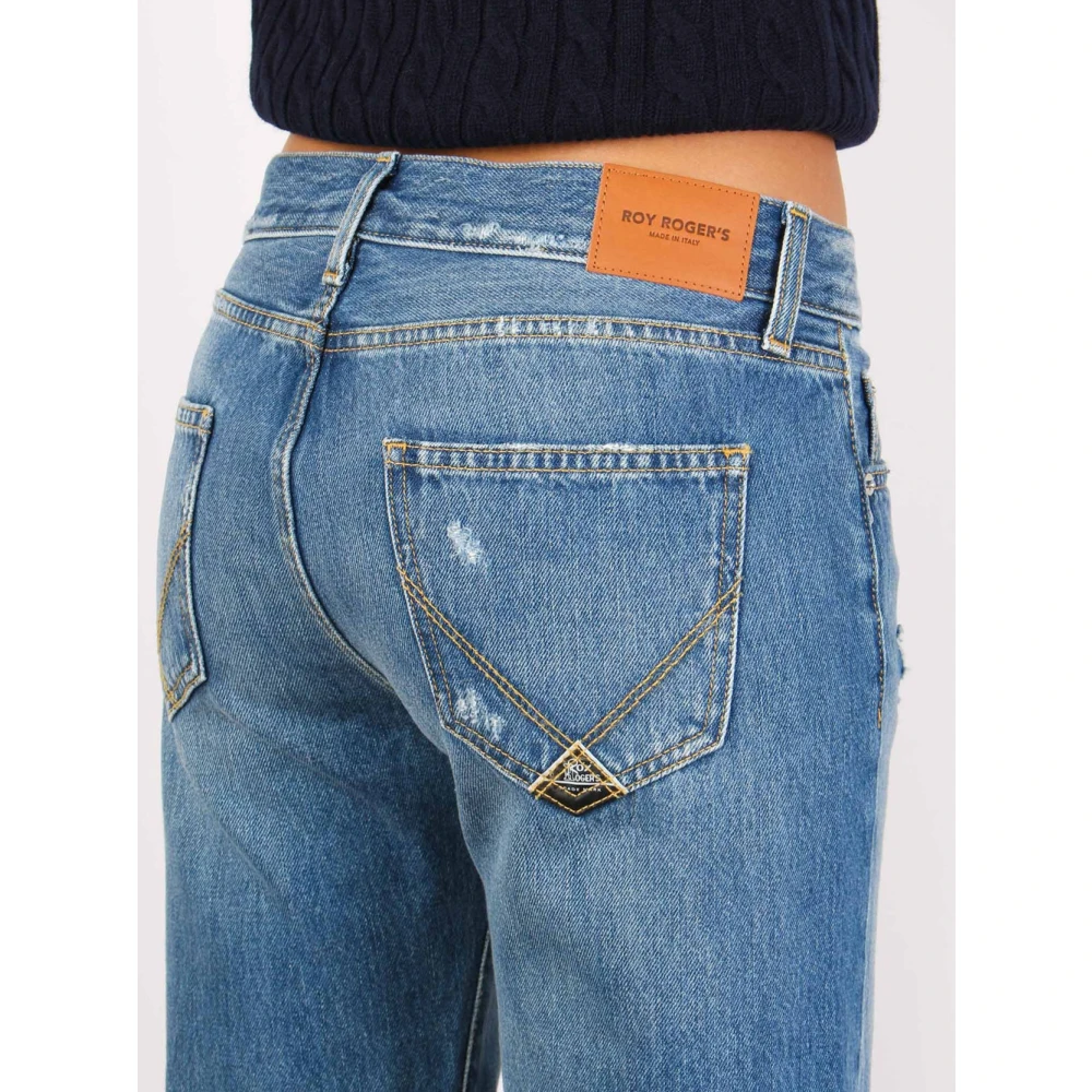 Roy Roger's Lichte Wassing Distressed Denim Boyfriend Jeans Blue Dames