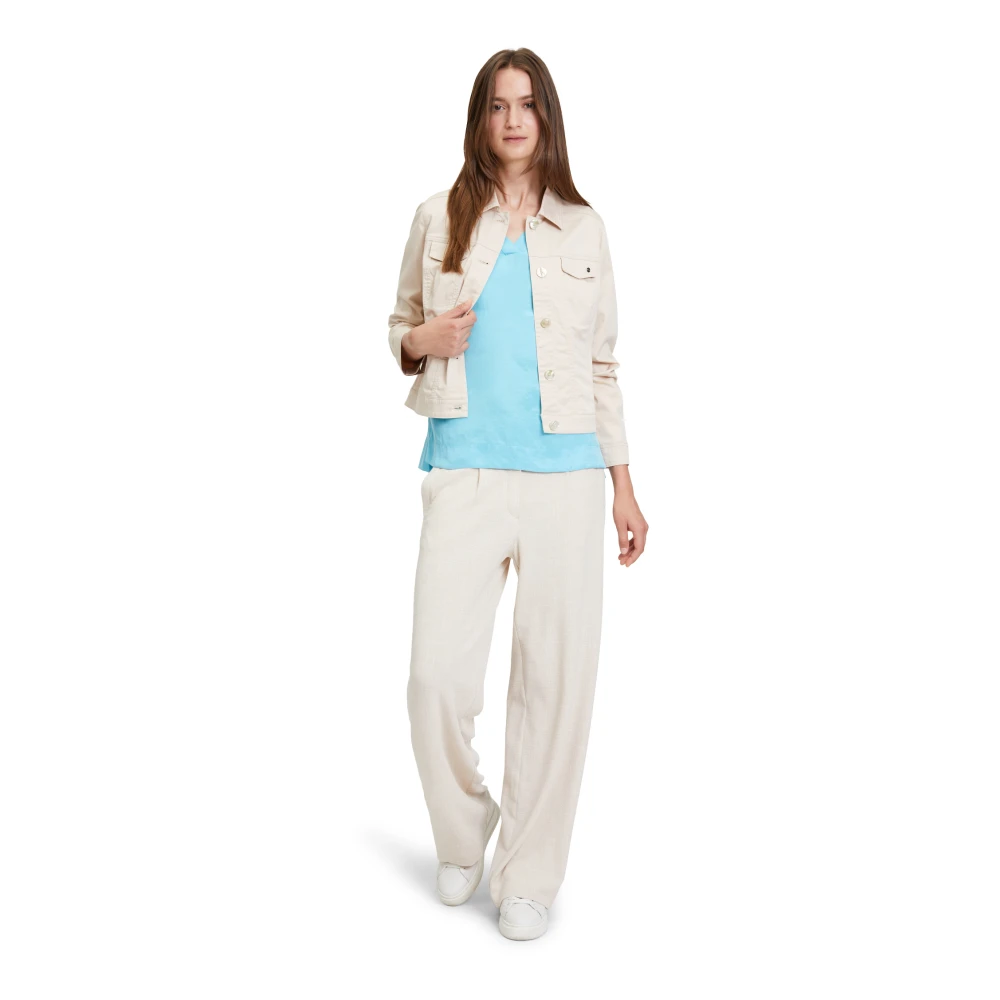 Betty & Co Stijlvolle Kraag Denim Jack White Dames