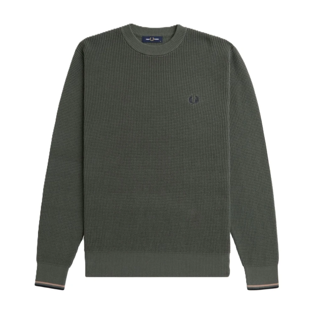 Fred Perry Men's Green Round-Neck Knitwear, 2XL, Waffle Stitch Jumper