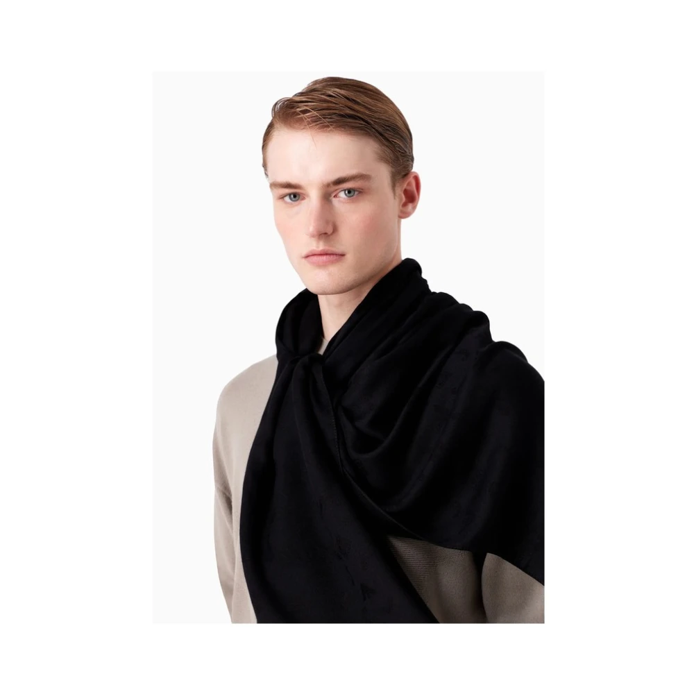 Emporio Armani Eagle Jacquard Modal Viscose Sjaal Black Unisex