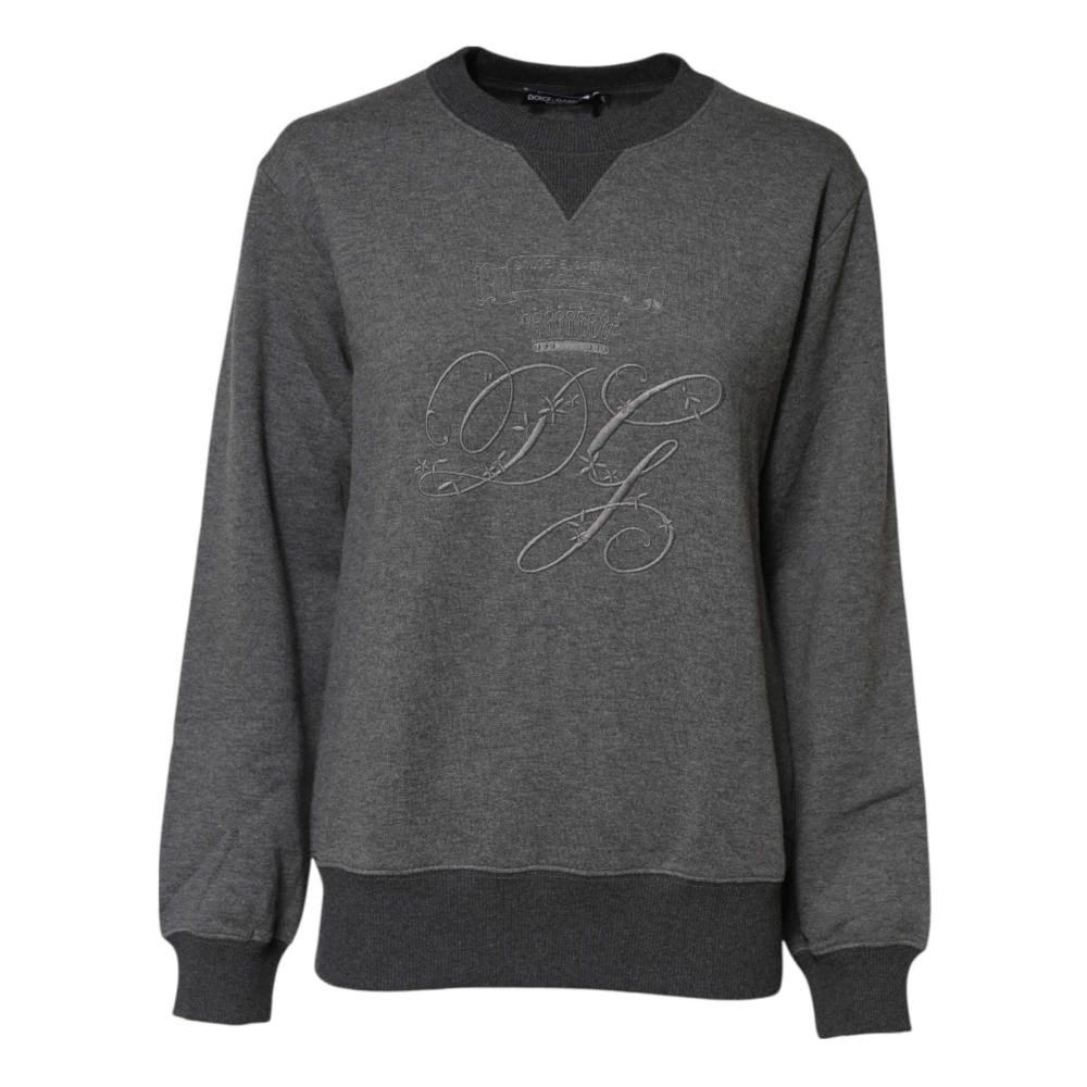 Dolce & Gabbana Women's Gray Sweatshirts, Xs, Dg Logo Embroidered Pullover Jumper