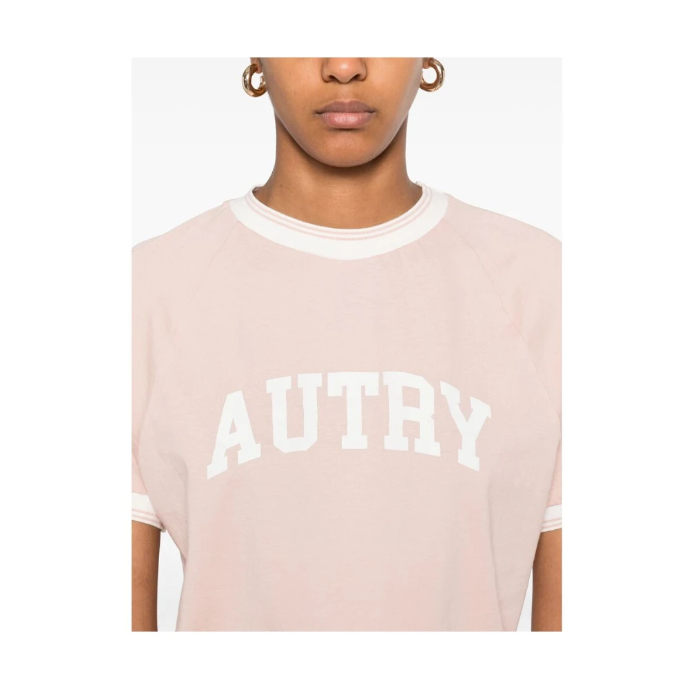 Autry Roze Gestreepte Raglanmouw Ronde Hals Pink Dames