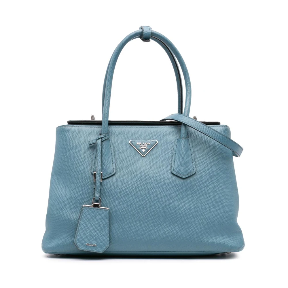 Prada Vintage Women's Blue Vintage Tote Bags, One Size, Pre-Owned Saffiano Cuir Turnlock Twin Satchel
