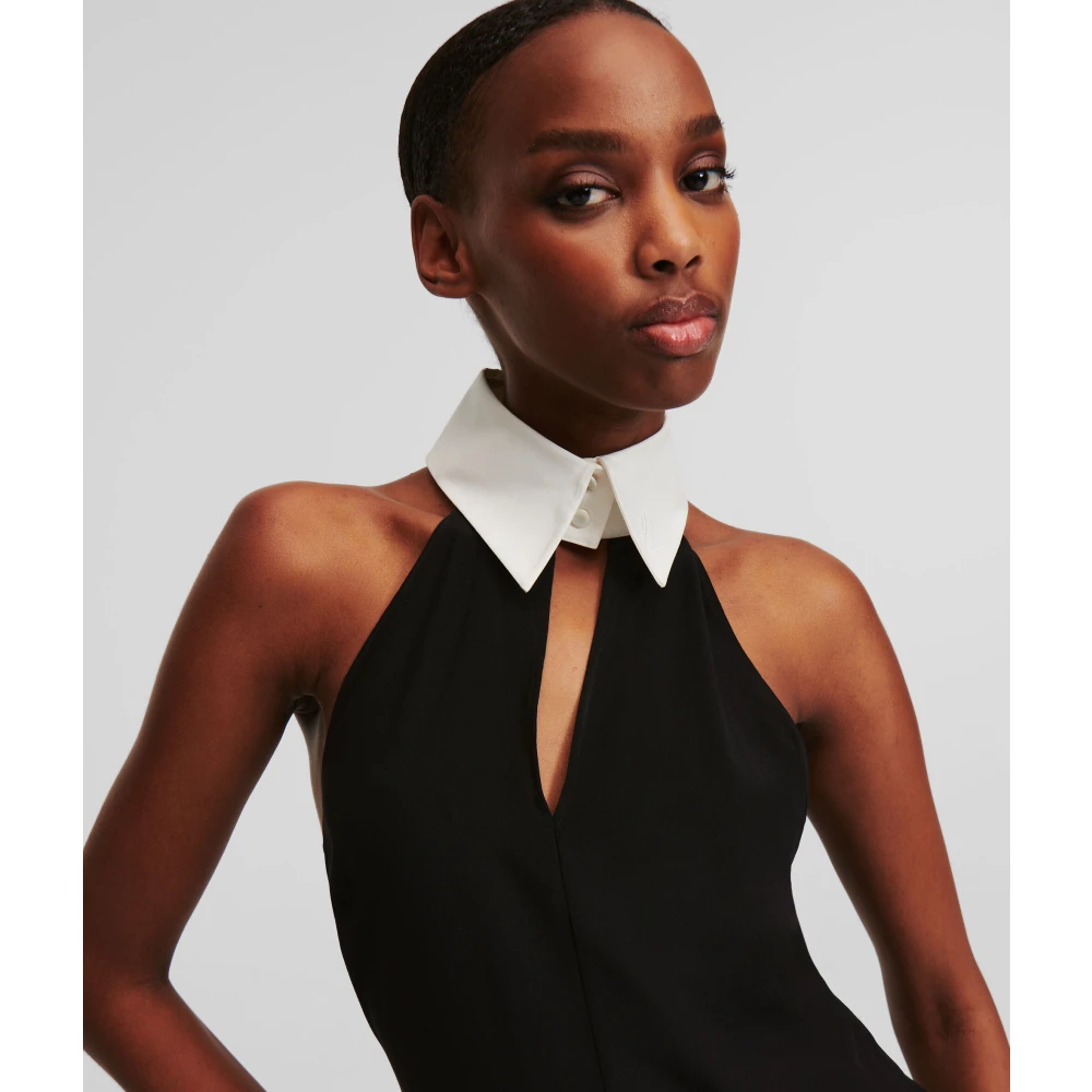 Karl Lagerfeld Extravagante tops met contrasterende kraag Black Dames