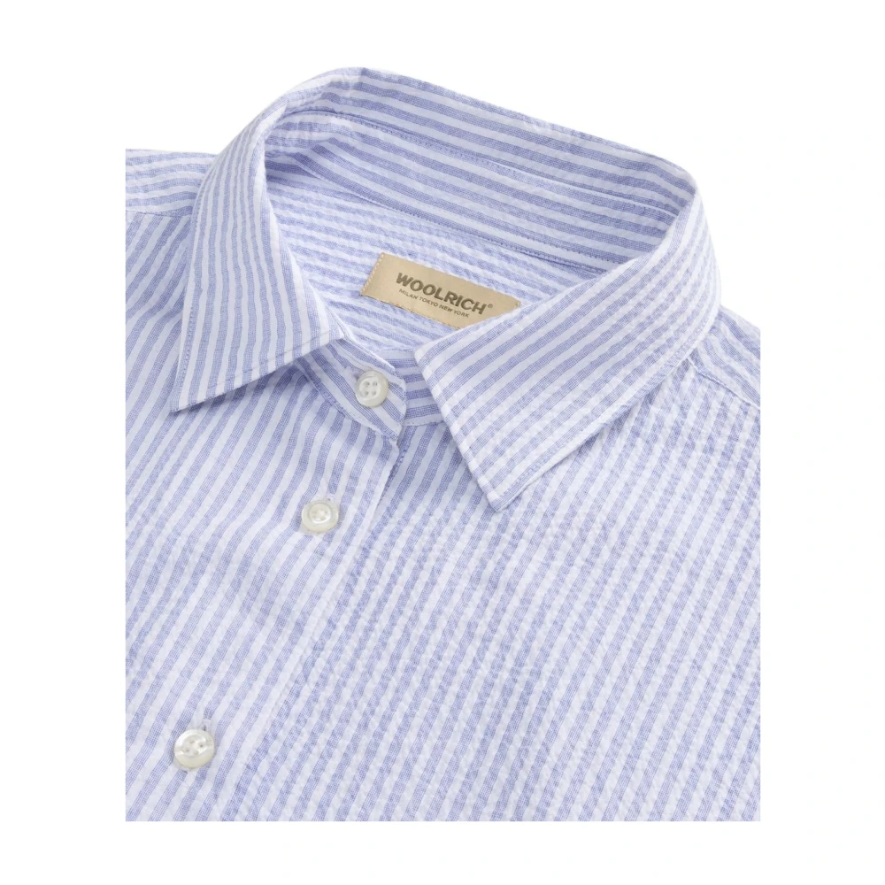 Woolrich Heldere Blauwe Pinstripe Button-Up Overhemd Blue Dames