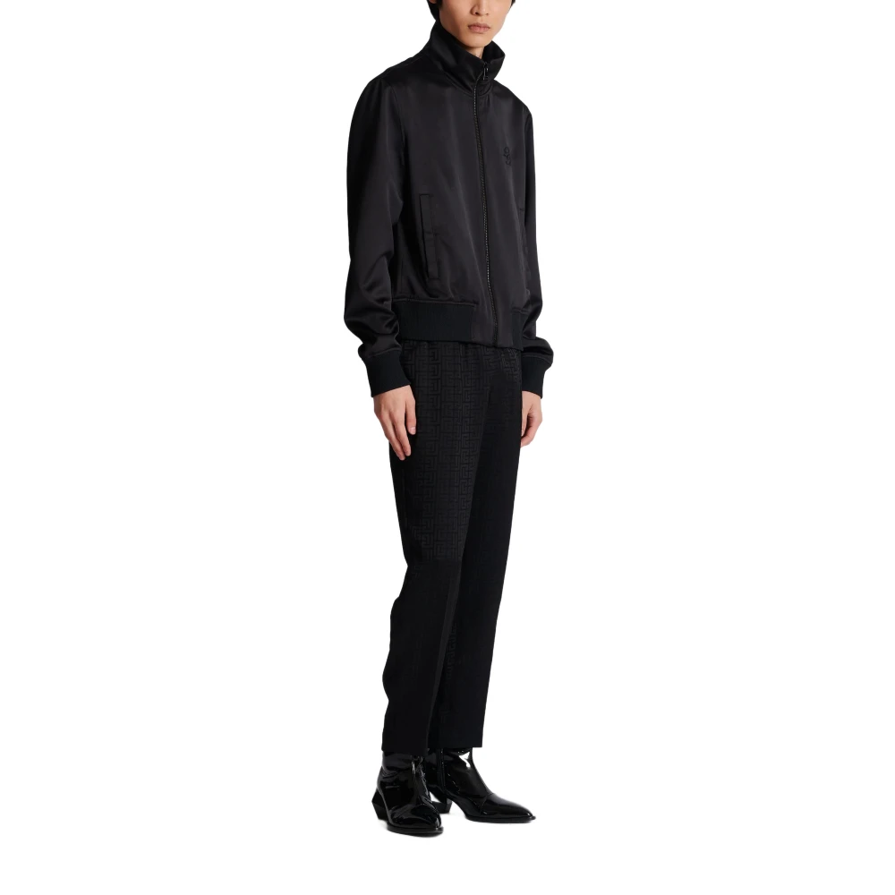 Balmain Satin Bomber met PB Logo en Handtekening Black Heren