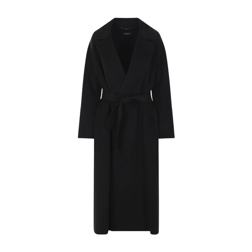 Max Mara Zwarte wollen overjas met klassieke revers Black Dames