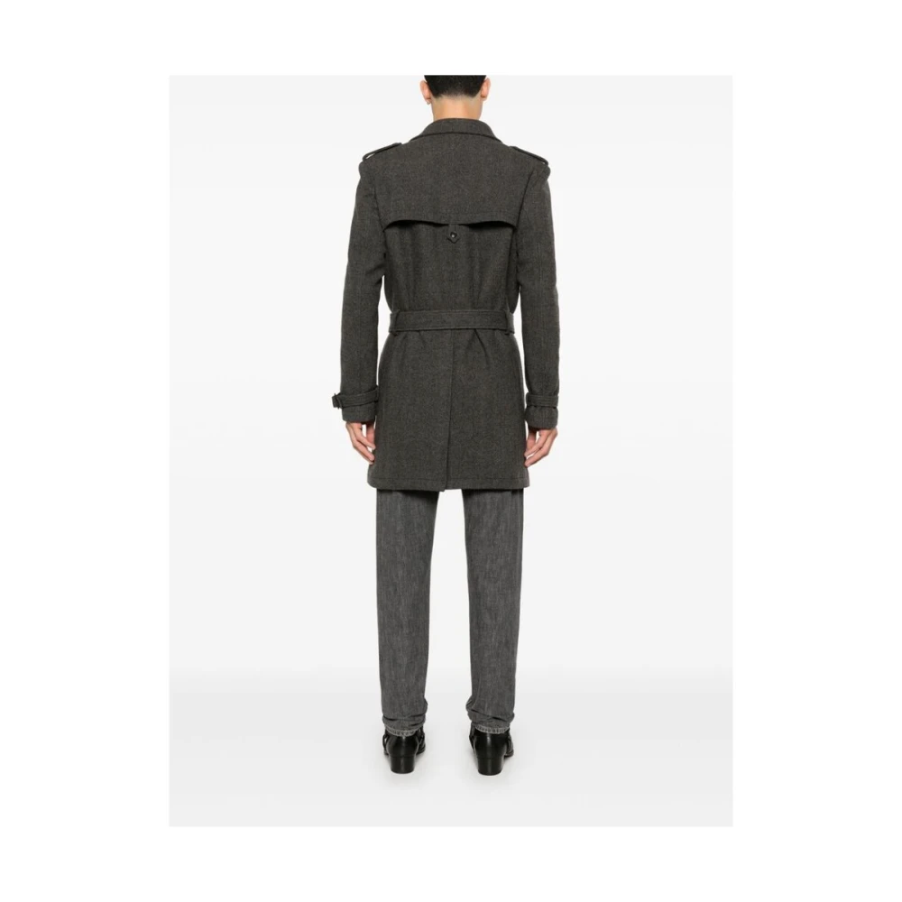 Reveres 1949 Grijze Herringbone Regenjas met Dubbele Knopenrij Gray Heren