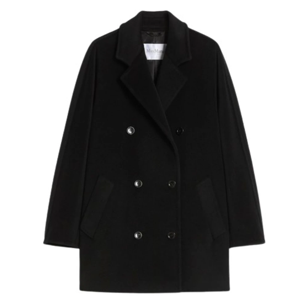 Max Mara Zwarte Conische Wollen Jas Black Dames