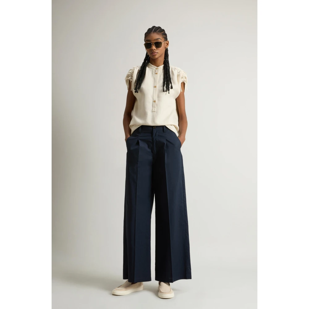Woolrich Wijde Pijp Chino Broek Blue Dames