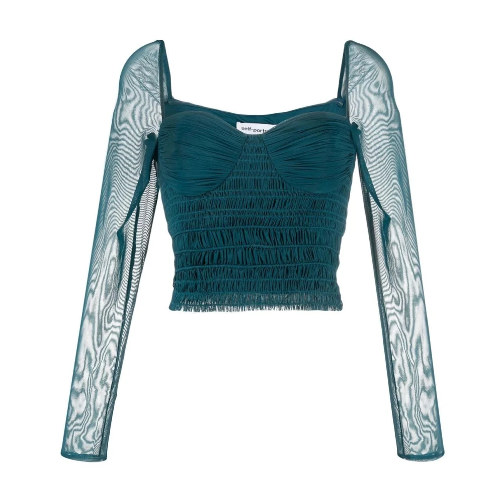 Self Portrait Women's Green Elegant Mesh Blouse Medium