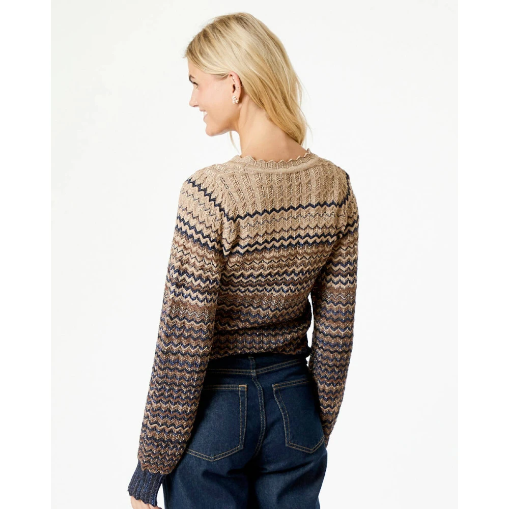 NEO NOIR Chevron Gebreide Pullover Blouse Blue Dames