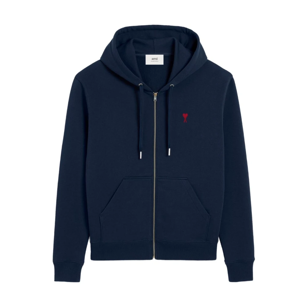 Ami Paris Men's Blue Zip-Throughs, Xs, Ami De Coeur Zipped Hoodie