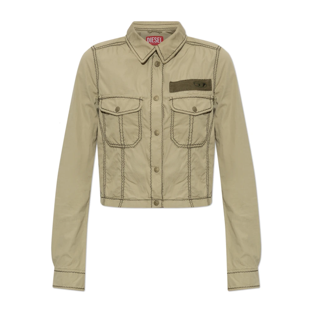 Diesel Vrouw Groente Jassen Dames, Groen, Xs, Katoen, G-Roovy Jas