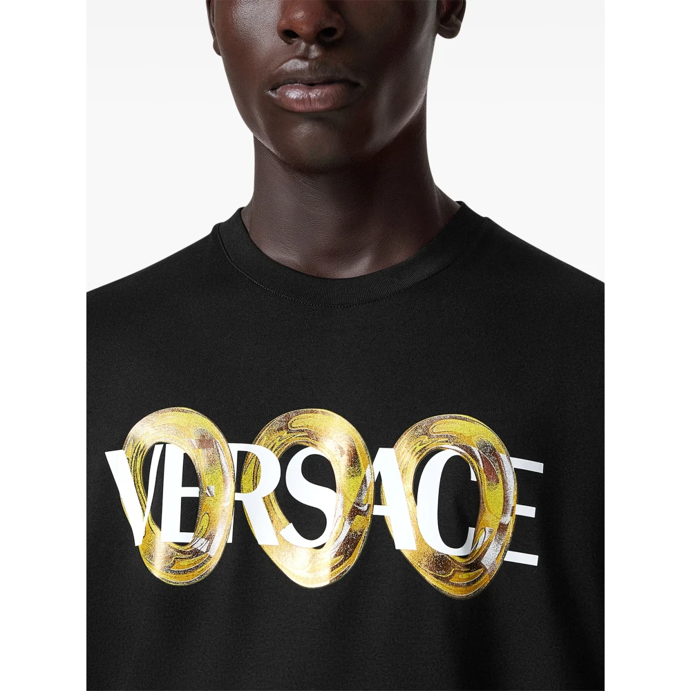 Versace Zwart Logo Ketting Print T-shirts Polos Black Heren