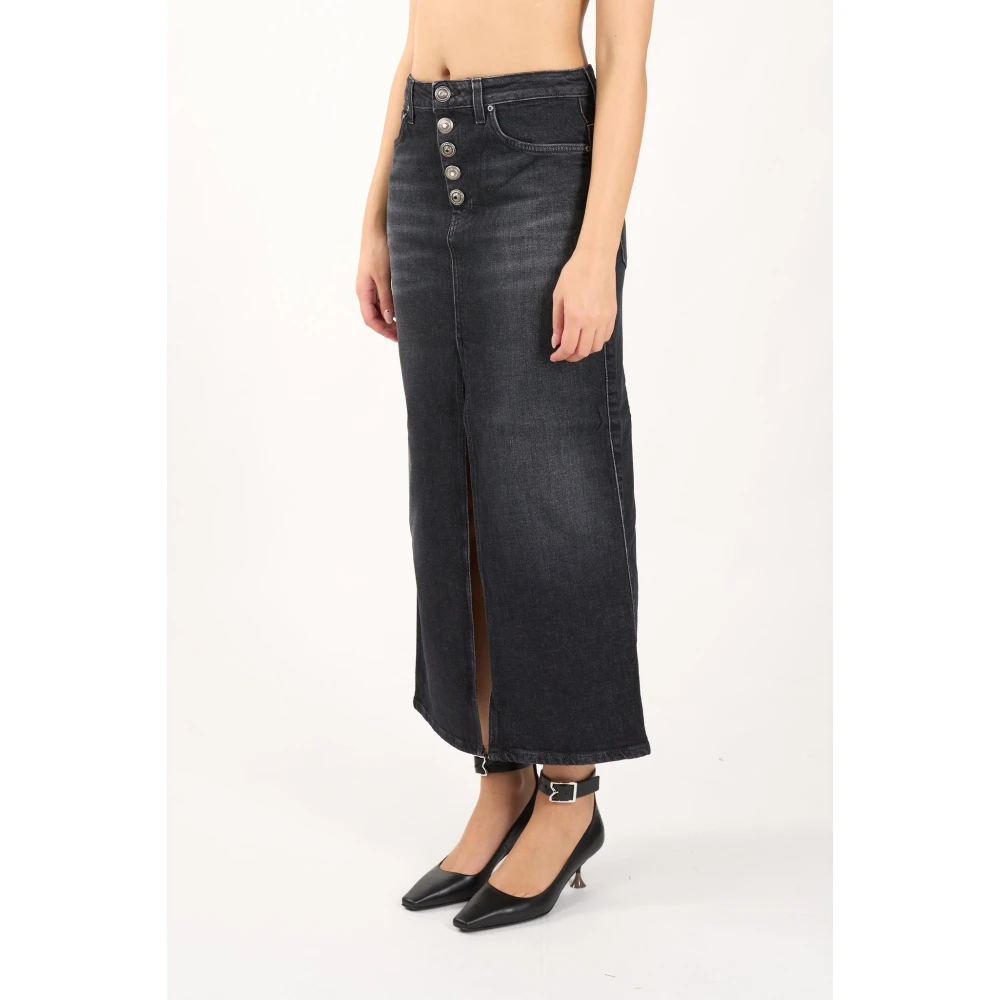 Dondup Denim Stretch Lange Rok met Juweelknoopsluiting Black Dames