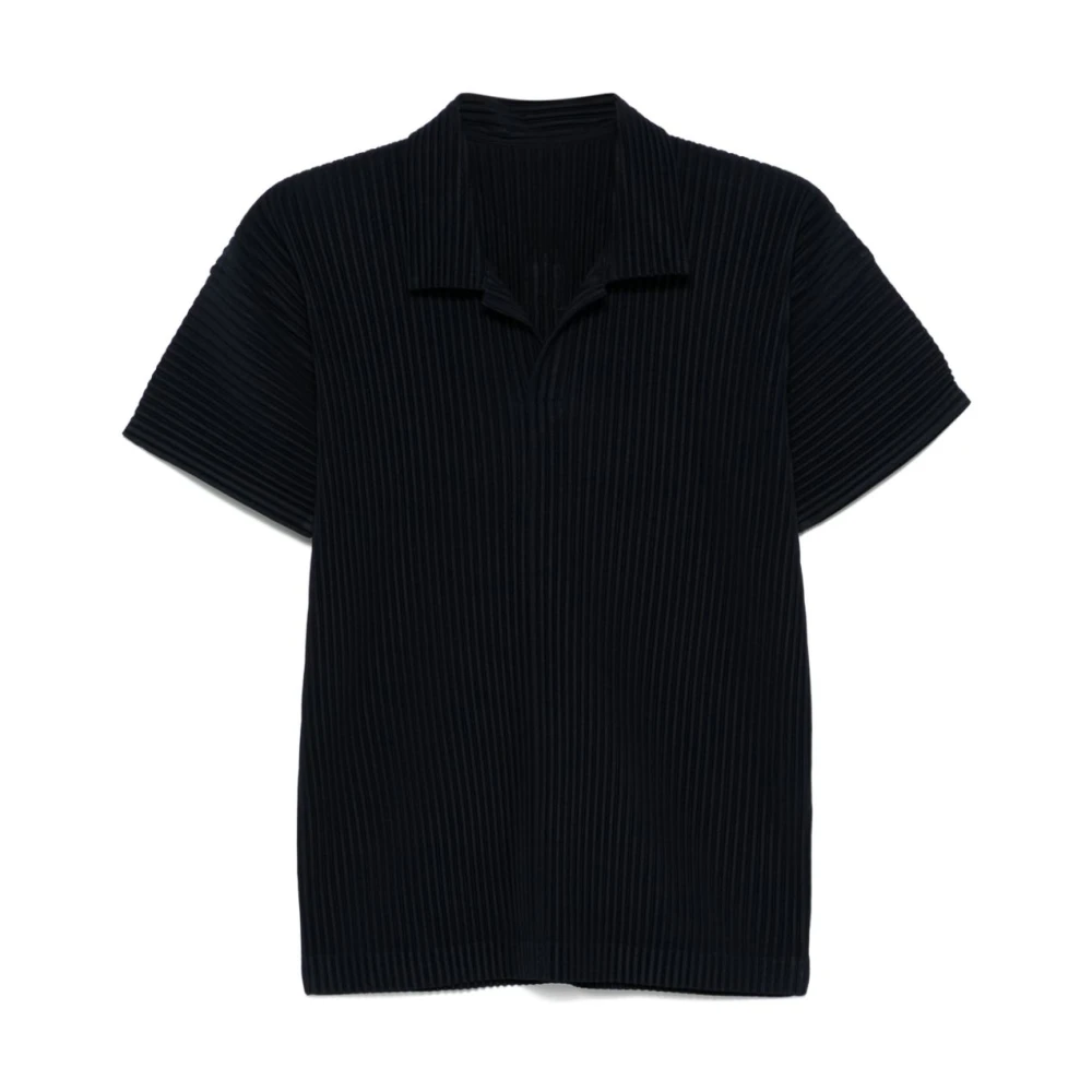 Issey Miyake Navy Blue Plissé Polo Shirt Blue Heren