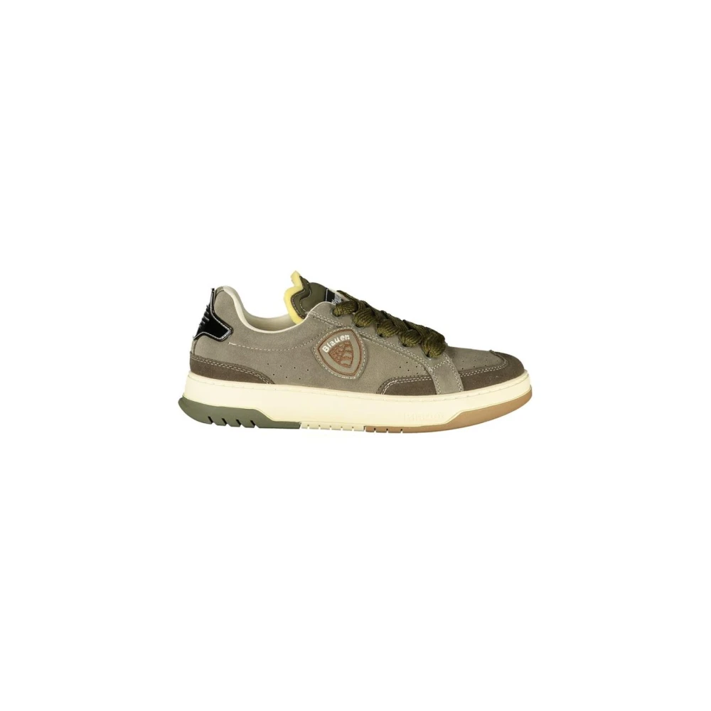 Blauer Stijlvolle leren sneakers met contrasterende details