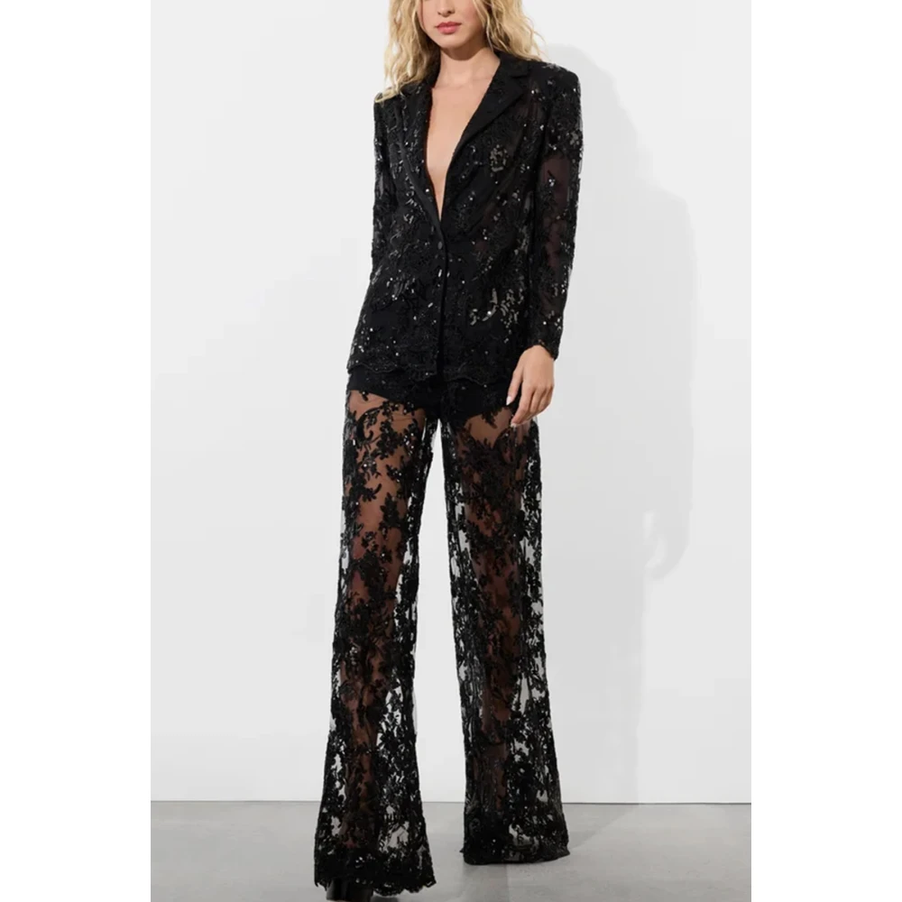 alice + olivia Zwarte Geborduurde Kantjas Black Dames