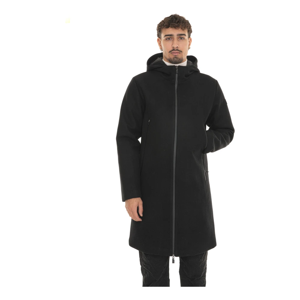 Emporio Armani EA7 Wollen jas met capuchon en zakken Black Heren