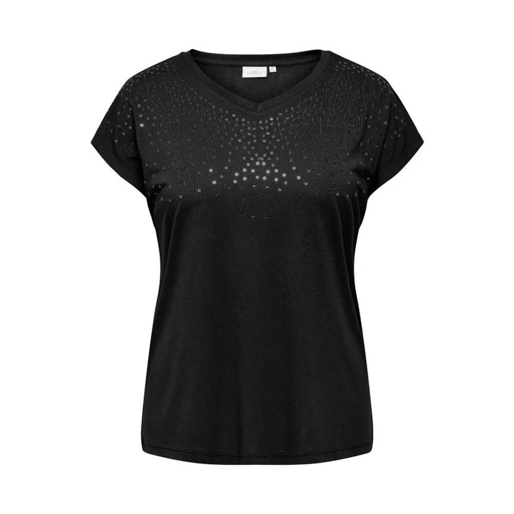 Only Carmakoma Paillet V-hals T-shirt in zwart Black Dames