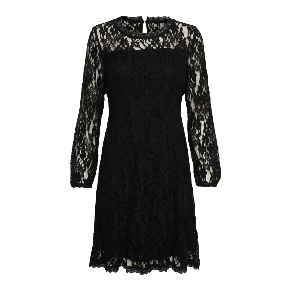 Cream Zwarte Kantjurk met Pofmouwen Black Dames