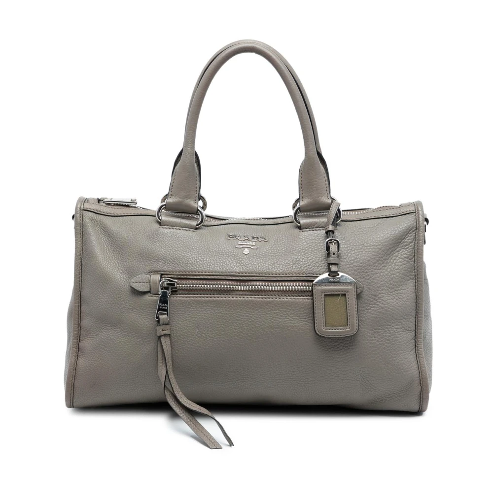Prada Vintage Women's Gray Pre-Owned Structured Leather Satchel