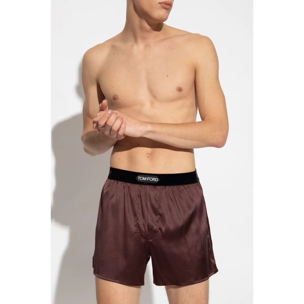 Tom Ford Zijden boxershorts met logo Brown Heren