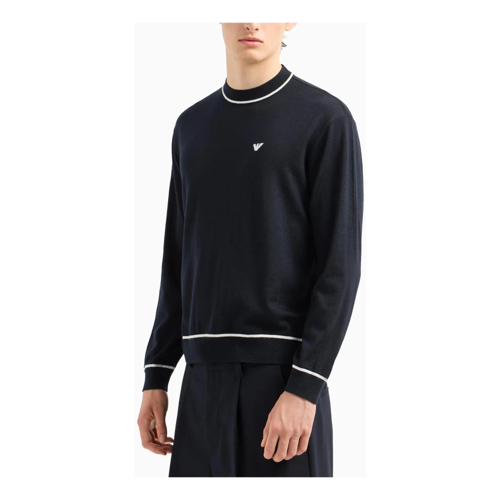 Emporio Armani Wollen Trui Lange Mouw Geribbeld Logo Black Heren