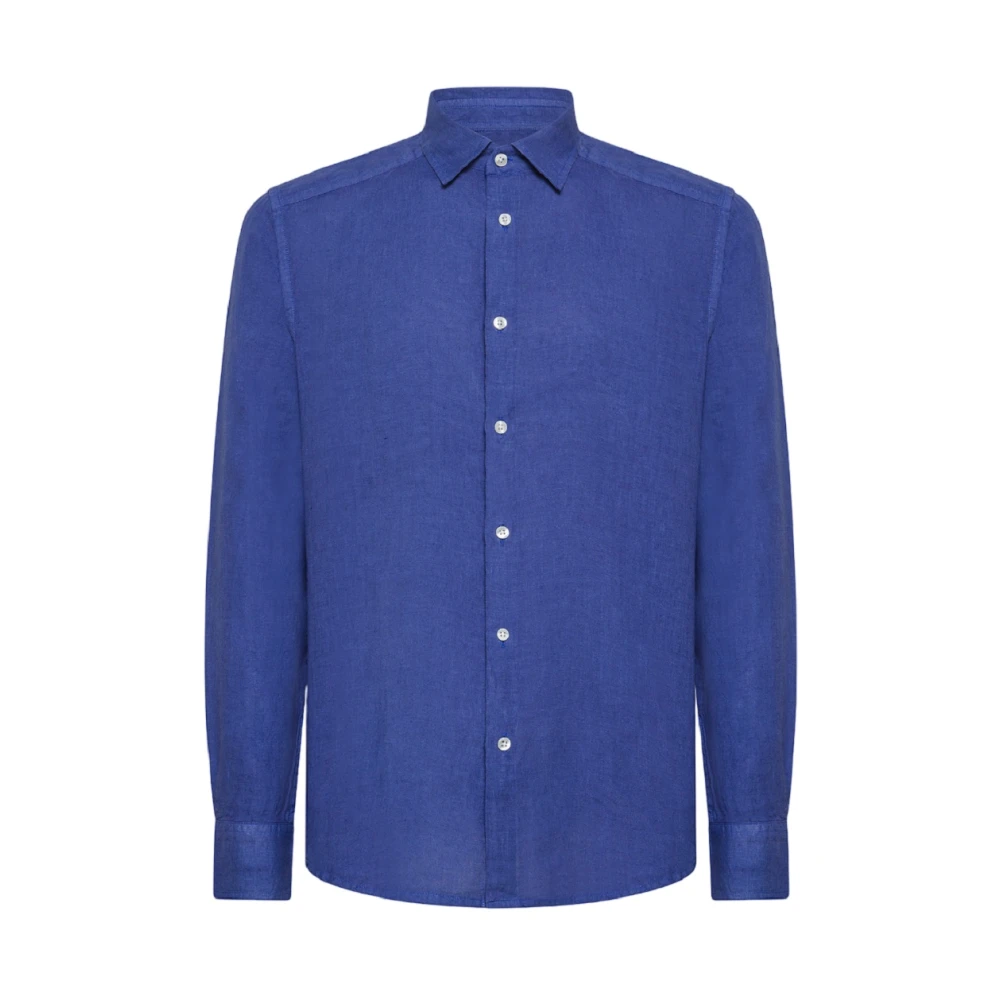 Peuterey Men's Blue Gart-Dyed Linen Slim-Fit Shirt