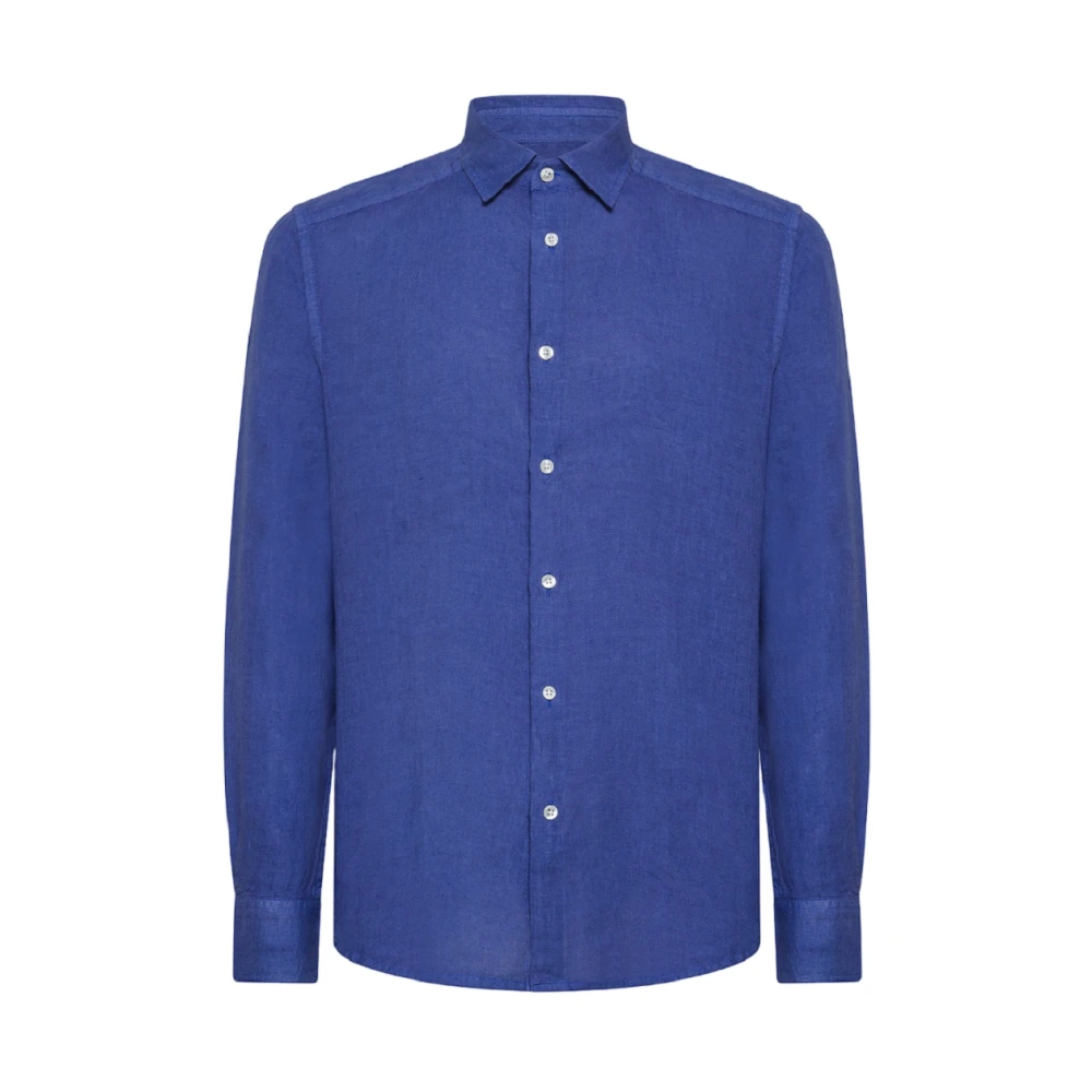 Peuterey Linnen Overhemd Slim Fit Casual Elegant Blue Heren