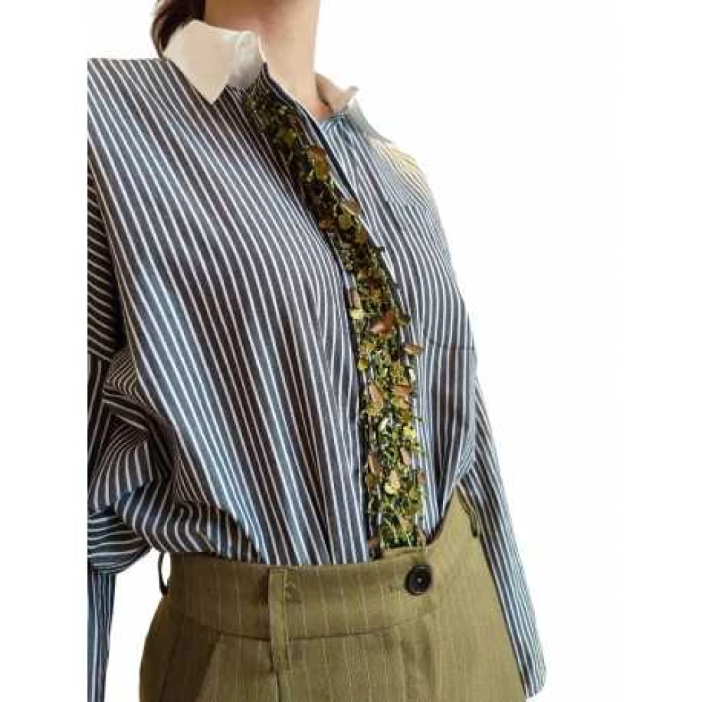 Essentiel Antwerp Gestreept katoenen shirt met parels Blue Dames