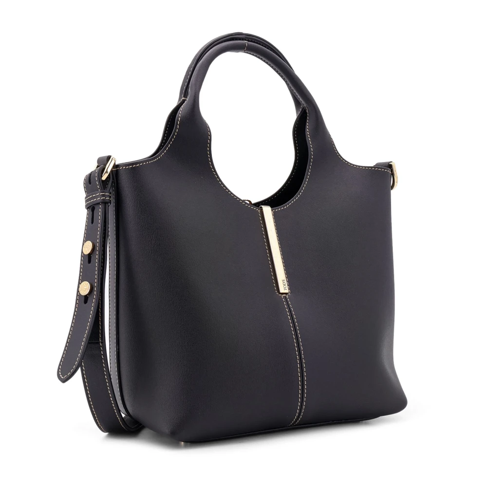 TOD'S Leren handtas met metalen detail Black Dames