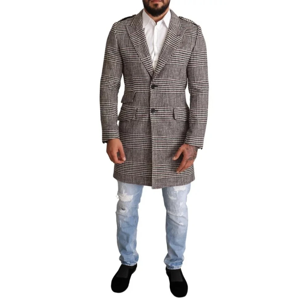Dolce & Gabbana Gray Check Plaid Trench Coat Jacket - Male - Single-Breasted Coats - Gray - M - Coats