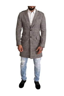 Grå Rutig Trench Coat Jacka